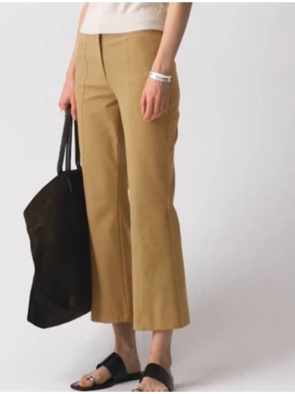 Worn 1x Theory Khaki Seamed Kick Pant Stretch Cotton-Blend Size 00 $265